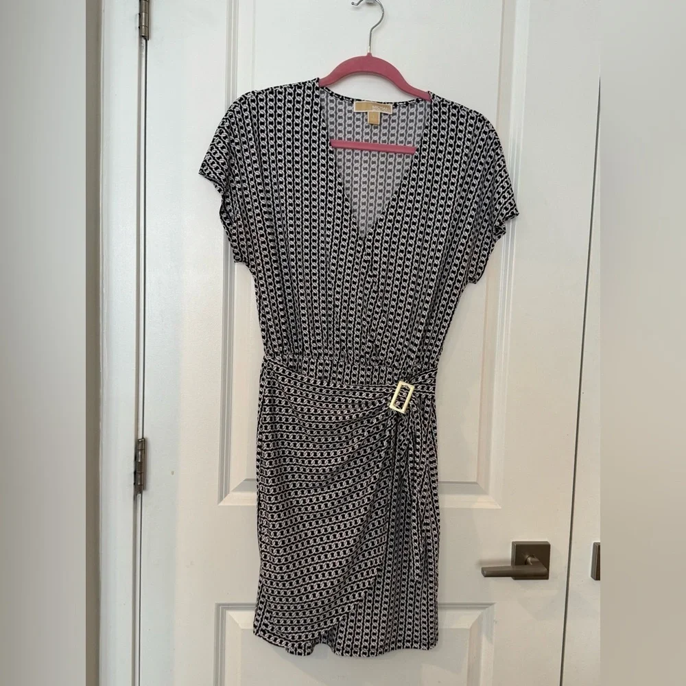 Michael Kors Black and White Patterned wrap Dress